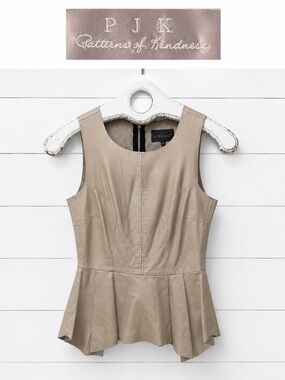 PJK Patterson.J Kincaid Lamb Leather Peplum Top – Beige – Size XS